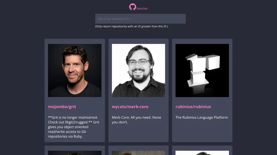 Preview of Github repository searcher