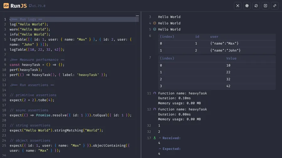 Preview of RunJS Playground